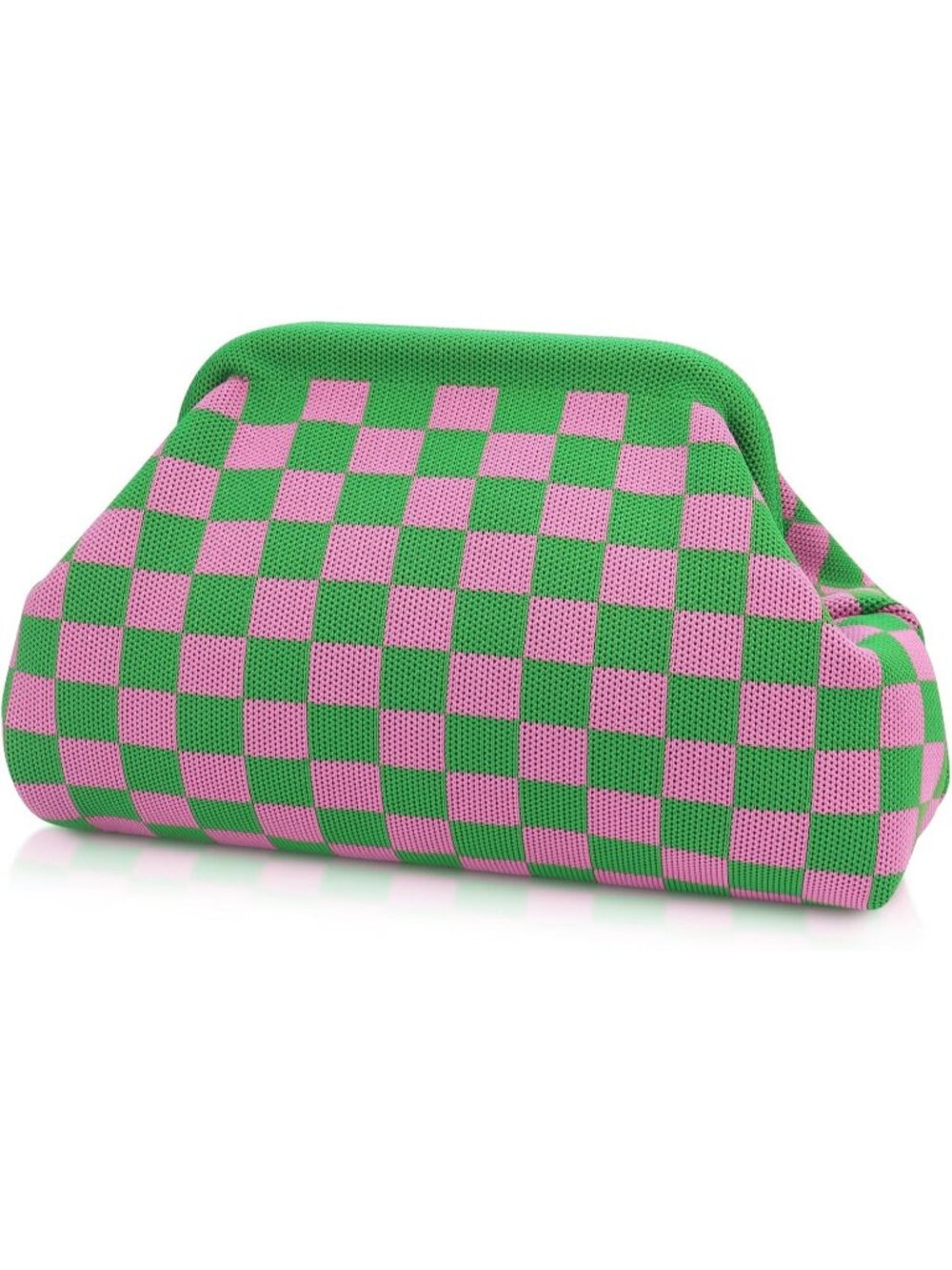 Women Green Light Pink Woven Clutch Purse Striped Dumpling Crochet Beach Handbag